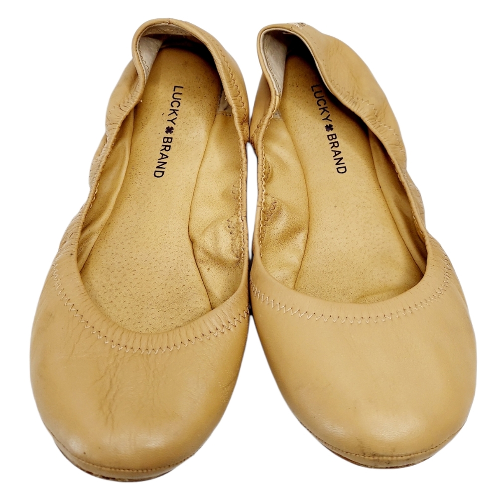 Lucky Brand Emmie Ballet Flats Nude Size 10 Buttery soft Leather Cottagecore EUC